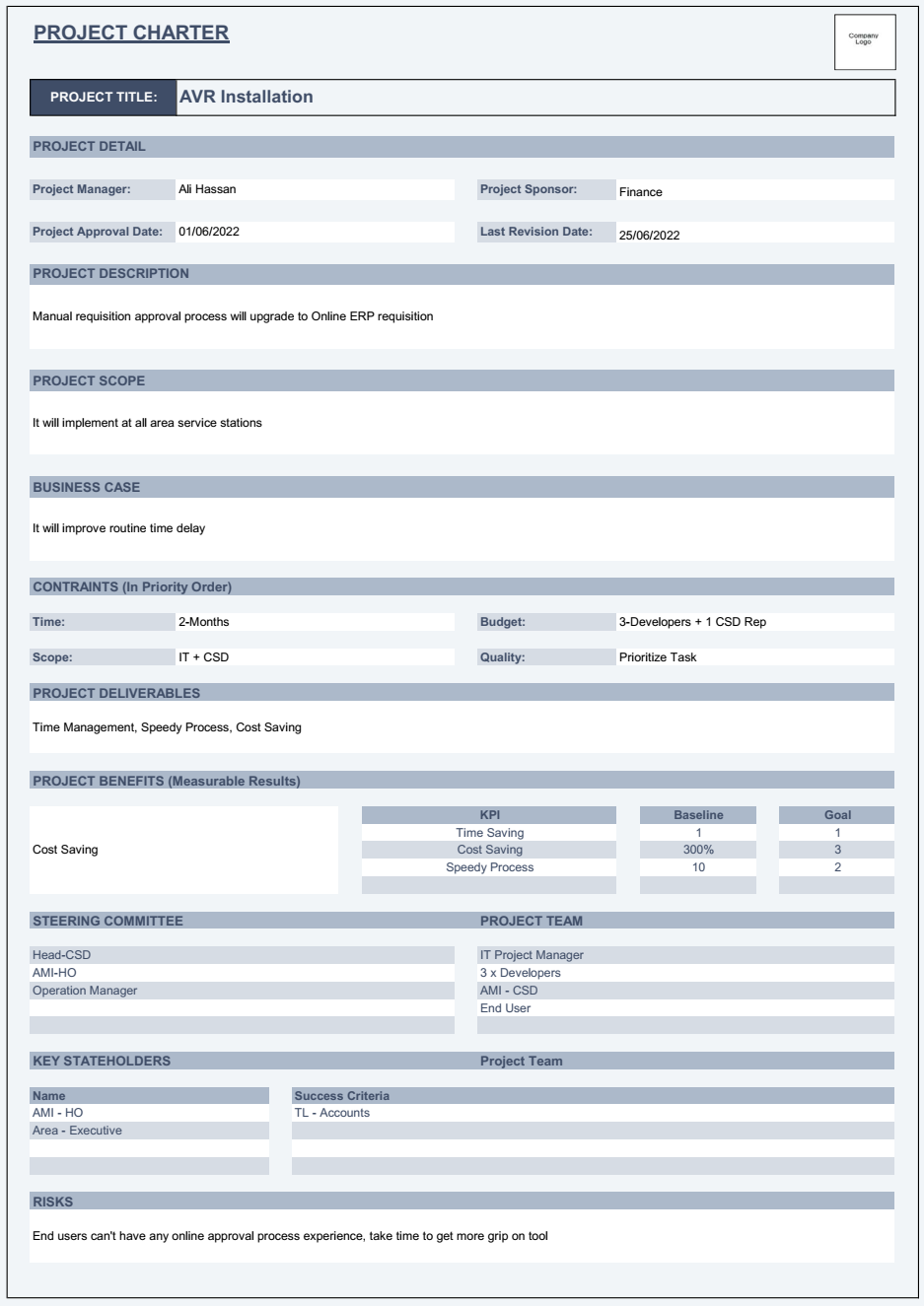 project charter template